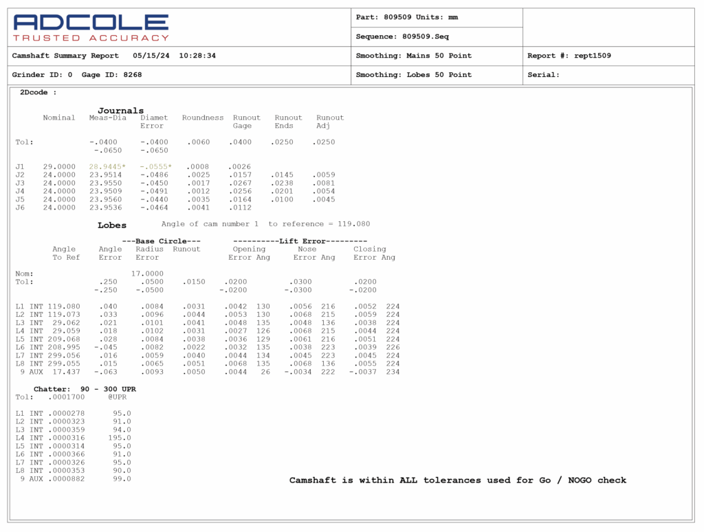 chatter camshaft report