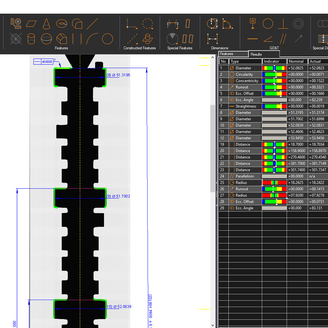 Adcole OptiShaft Vertical Scan - Image of System Screen - Including Diameter, Radius, Circularity